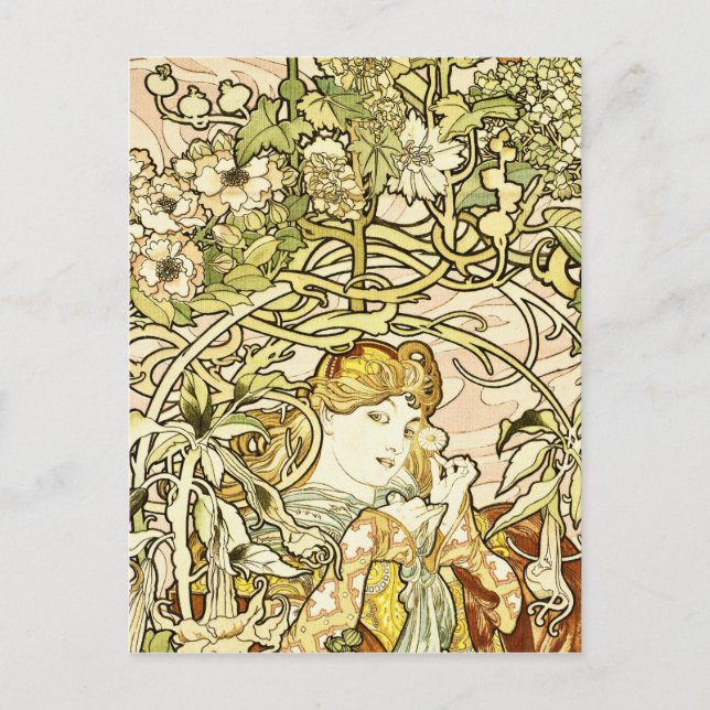 Alphonse Mucha - Dam Med Daisy 1898 Vykort (Framsida)