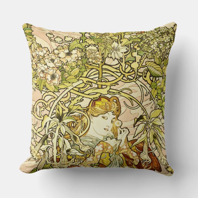 Alphonse Mucha - dam med daisyn Kudde (Framsida)