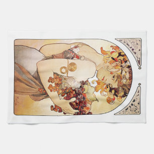 Alphonse Mucha Dam med frukt Kökshandduk