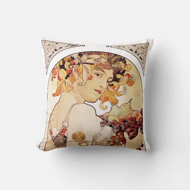 Alphonse Mucha Dam med frukt Kudde (Framsida)