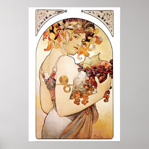 Alphonse Mucha Dam med frukt Poster