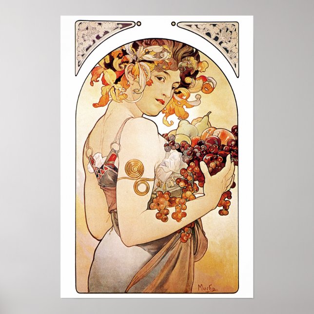 Alphonse Mucha Dam med frukt Poster (Framsidan)