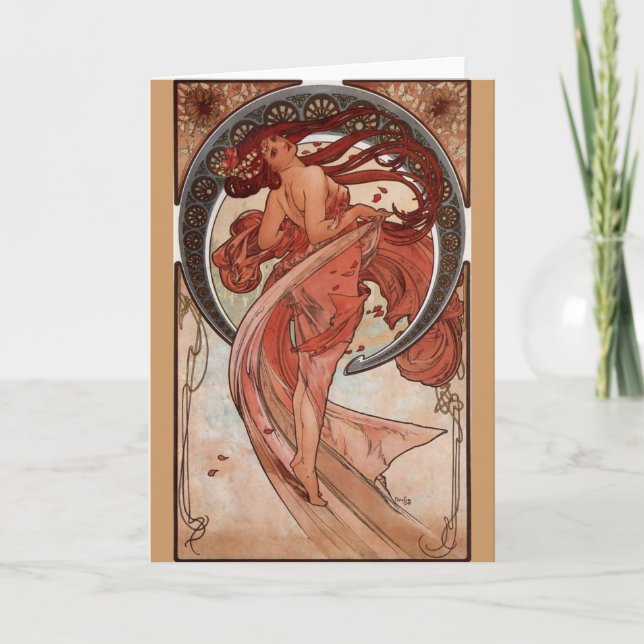Alphonse Mucha, "Dance" Art nouveau-hälsningskort Kort (Framsida)