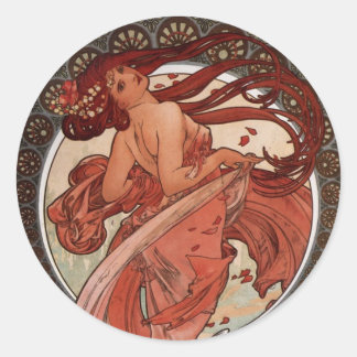 Alphonse Mucha, "Dance" Sticker Runt Klistermärke