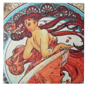 Alphonse Mucha Dance Vintage Art nouveau Painting Kakelplatta