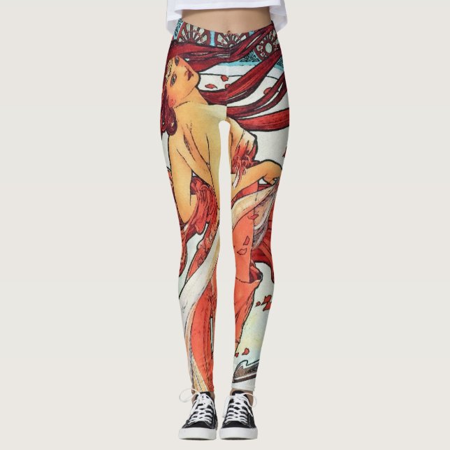 Alphonse Mucha Dance Vintage Art nouveau Painting Leggings (Framsida)