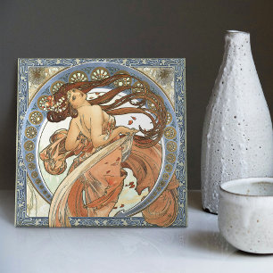 Alphonse Mucha "Dancing" Art nouveau Vintage Kakelplatta