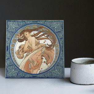 Alphonse Mucha "Dancing" Art nouveau Vintage Kakelplatta