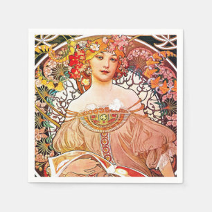 Alphonse Mucha Daydröm Blommigt Vintage Art nouvea Pappersservett