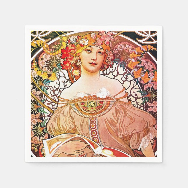 Alphonse Mucha Daydröm Blommigt Vintage Art nouvea Pappersservett (Framsidan)