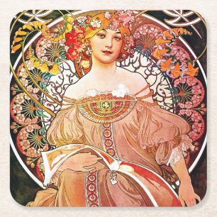 Alphonse Mucha Daydröm Blommigt Vintage Art nouvea Underlägg Papper Kvadrat