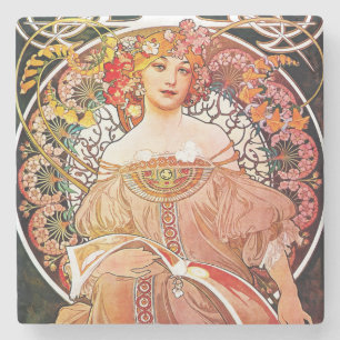 Alphonse Mucha Daydröm Blommigt Vintage Art nouvea Underlägg Sten