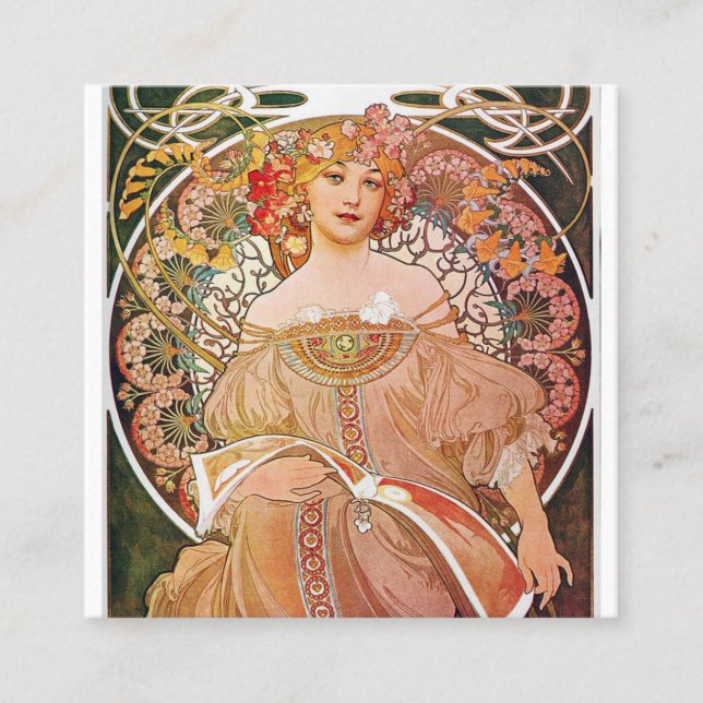 Alphonse Mucha - Daydröm Fyrkantigt Visitkort (Framsida)