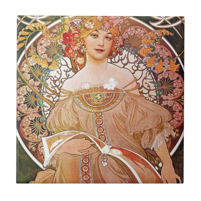 Alphonse Mucha Daydröm Reverie Art nouveau Dam Kakelplatta (Framsidan)