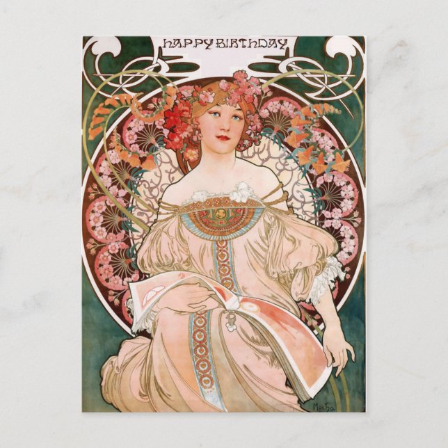Alphonse Mucha: Daydröm (Rêverie) Vykort (Framsida)