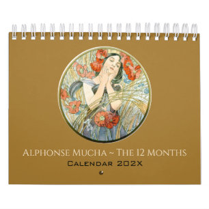 Alphonse Mucha De 12 Månaderna Vintage Art Nouveau Kalender