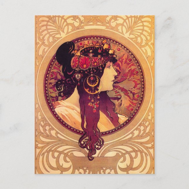 Alphonse Mucha Donna Orechini Postcard Vykort (Framsida)