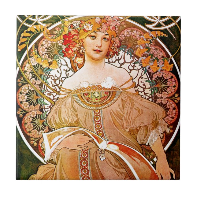 Alphonse Mucha Dreaming (Reverie) Kakelplatta (Framsidan)
