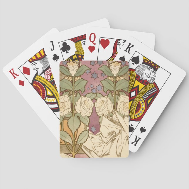 Alphonse Mucha Elegant Art Nouveau Stars Camellia  Casinokort (Baksidan)