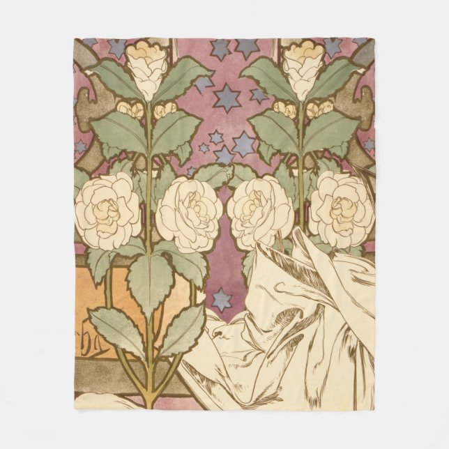 Alphonse Mucha Elegant Art Nouveau Stars Camellia  Fleecefilt (Framsidan)