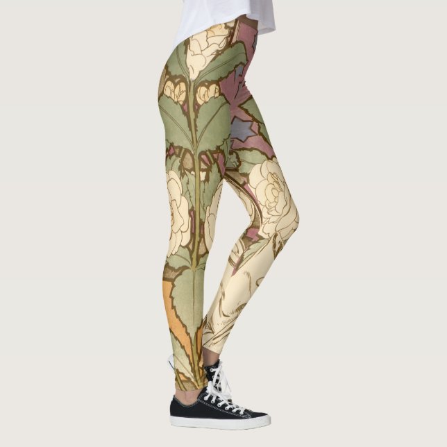Alphonse Mucha Elegant Art Nouveau Stars Camellia  Leggings (Höger)