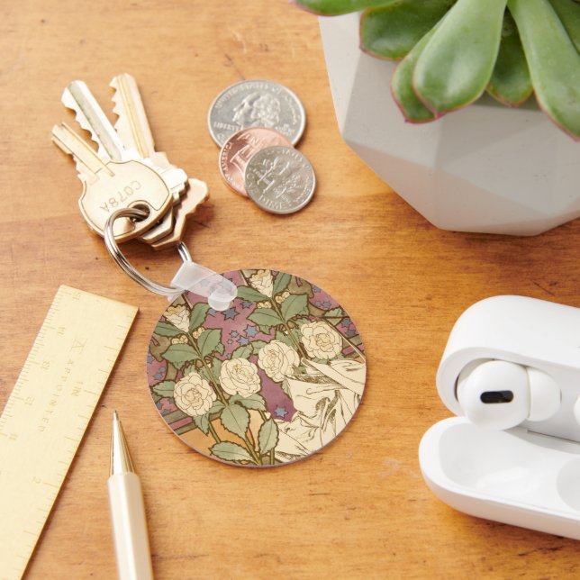 Alphonse Mucha Elegant Art Nouveau Stars Camellia  Nyckelring (Skrivbord)