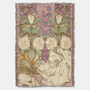 Alphonse Mucha Elegant Art Nouveau Stjärnor Kameli Filt