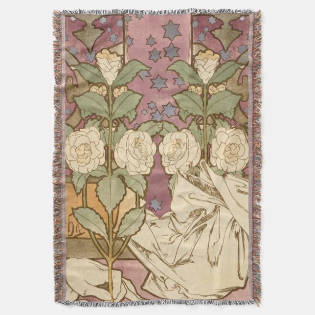 Alphonse Mucha Elegant Art Nouveau Stjärnor Kameli Filt (Framsidan Vertikal)