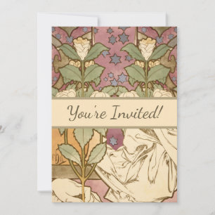 Alphonse Mucha Elegant Art Nouveau Stjärnor Kameli Inbjudningar