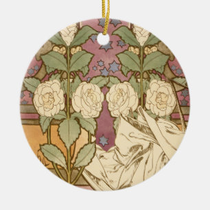Alphonse Mucha Elegant Art Nouveau Stjärnor Kameli Julgransprydnad Keramik