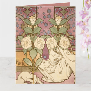 Alphonse Mucha Elegant Art Nouveau Stjärnor Kameli Kort
