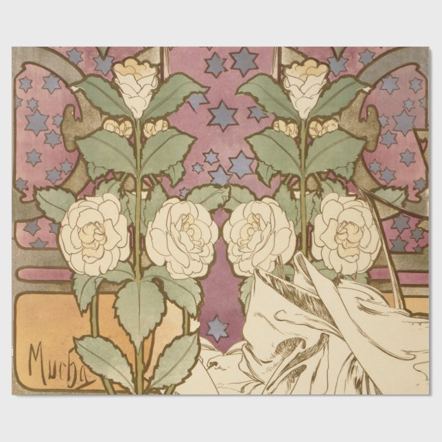 Alphonse Mucha Elegant Art Nouveau Stjärnor Kameli Presentpapper (Platt)