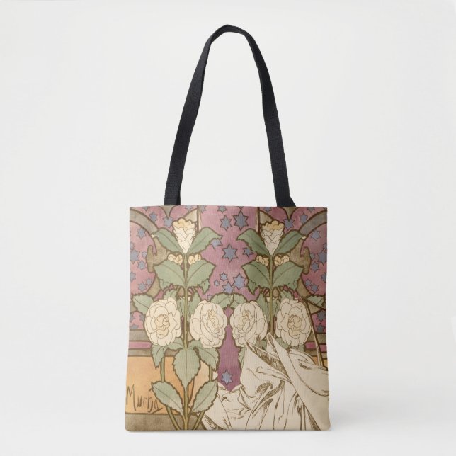 Alphonse Mucha Elegant Art Nouveau Stjärnor Kameli Tygkasse (Framsida)