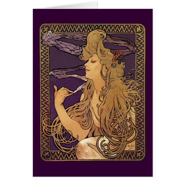 Alphonse Mucha elegantt kvinnakonstverk Hälsningskort (Framsidan)