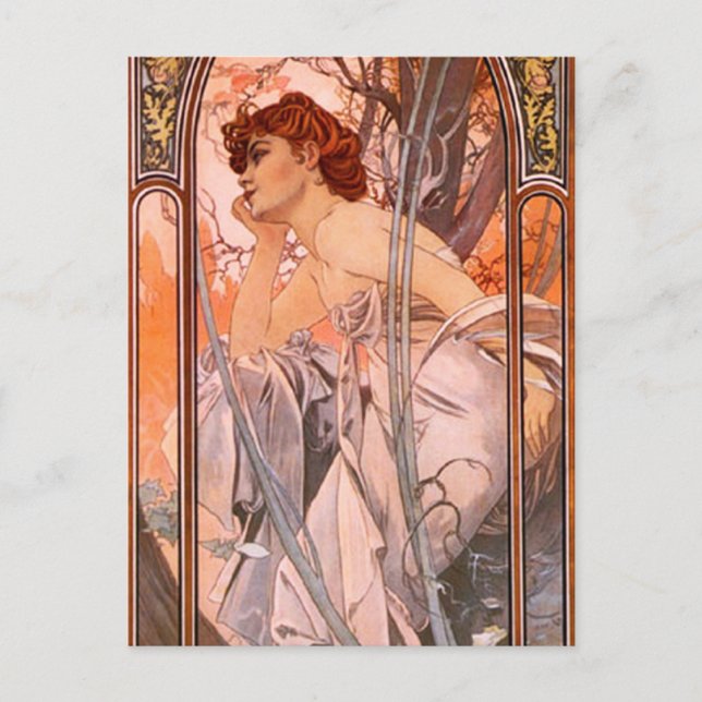 Alphonse Mucha Evening Reverie Postcard Vykort (Framsida)