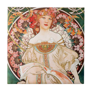Alphonse Mucha F. Champenois Belägga med tegel Kakelplatta