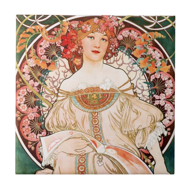 Alphonse Mucha F. Champenois Belägga med tegel Kakelplatta (Framsidan)