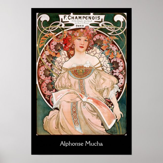 Alphonse Mucha F. Champenois on black Poster (Framsidan)