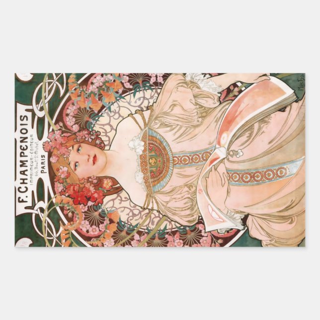 Alphonse Mucha F. Champenois Rektangulärt Klistermärke (Framsida)