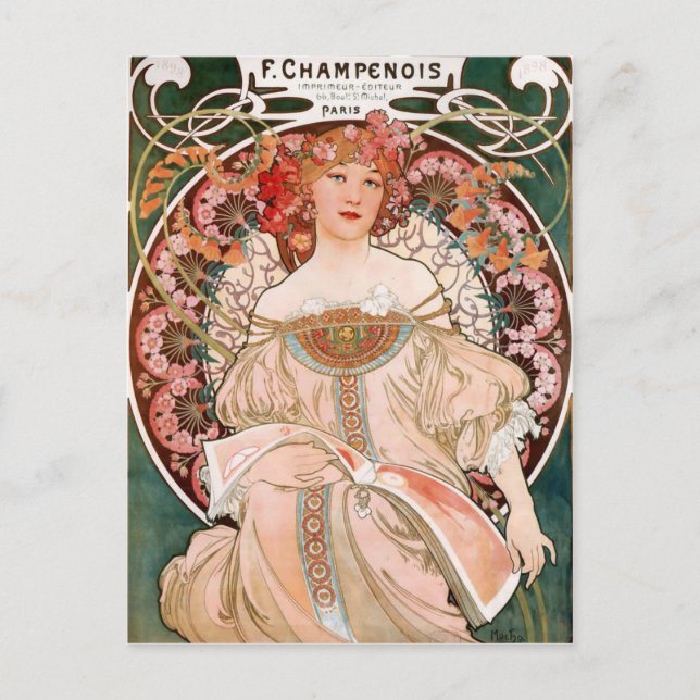 Alphonse Mucha F. Champenois Vykort (Framsida)