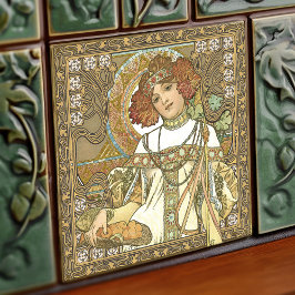 Alphonse Mucha Fall Seasons Art nouveau Vintage Kakelplatta
