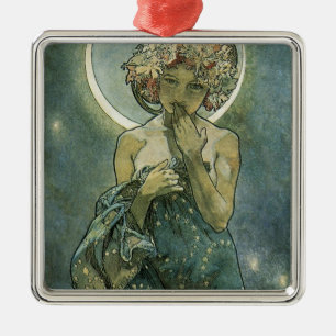 Alphonse Mucha fantastisk Art Nouveau-kvinna #18 Julgransprydnad Metall