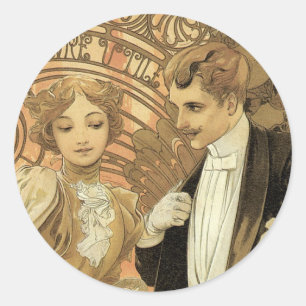 Alphonse Mucha "Flirt" Stickers Runt Klistermärke
