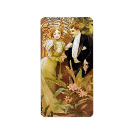 Alphonse Mucha Flirt Vintage Romantic Art nouveau Adressetikett