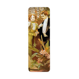 Alphonse Mucha Flirt Vintage Romantic Art nouveau Adressetikett
