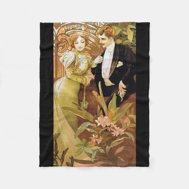 Alphonse Mucha Flirt Vintage Romantic Art nouveau Fleecefilt (Framsidan)