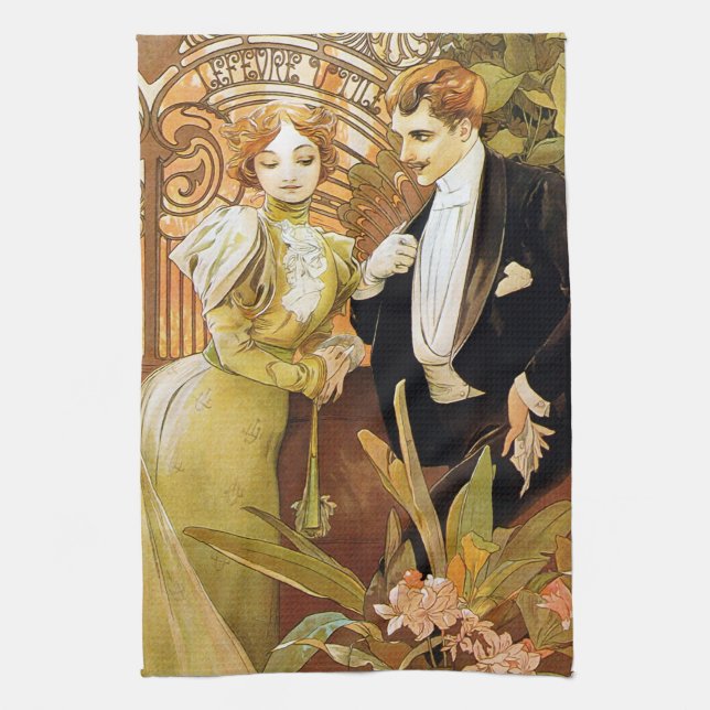 Alphonse Mucha Flirt Vintage Romantic Art nouveau Kökshandduk (Vertikal)