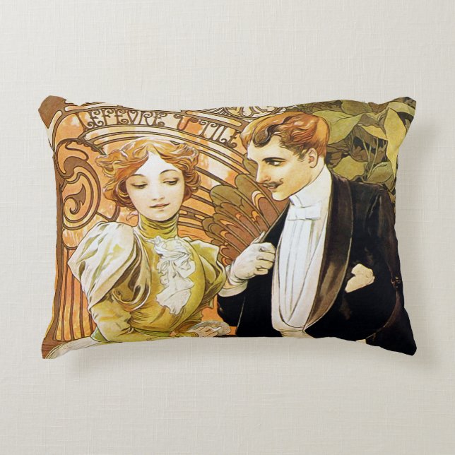 Alphonse Mucha Flirt Vintage Romantic Art nouveau Prydnadskudde (Framsidan)