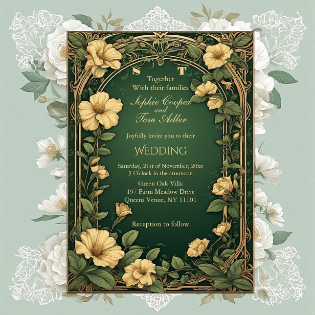 Alphonse Mucha Floral Opulence Gold Frame Wedding Inbjudningar (Alphonse Mucha Floral Opulence Gold Frame Wedding Invitation)