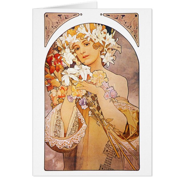 Alphonse Mucha Flower Hälsningskort (Framsidan)